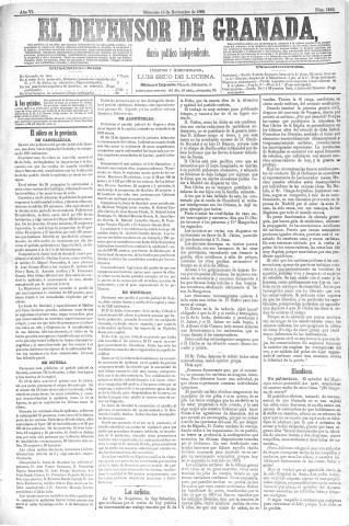 'El Defensor de Granada  : diario político independiente' - Año VI Número 1918  - 1885 Noviembre 18