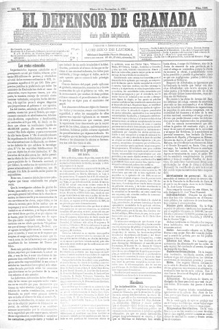 'El Defensor de Granada  : diario político independiente' - Año VI Número 1924  - 1885 Noviembre 24