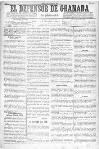 'El Defensor de Granada  : diario político independiente' - Año VI Número 1927  - 1885 Noviembre 27