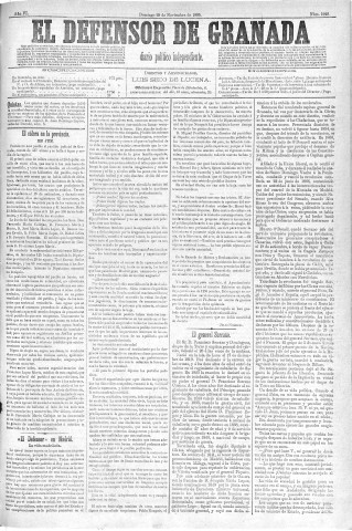 'El Defensor de Granada  : diario político independiente' - Año VI Número 1929  - 1885 Noviembre 29