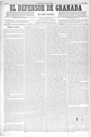 'El Defensor de Granada  : diario político independiente' - Año VI Número 1932  - 1885 Diciembre 02