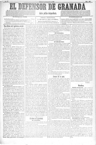 'El Defensor de Granada  : diario político independiente' - Año VI Número 1935  - 1885 Diciembre 05