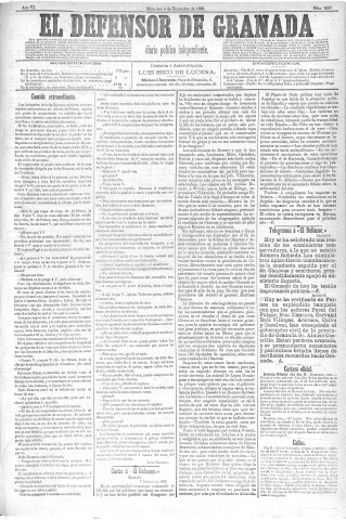 'El Defensor de Granada  : diario político independiente' - Año VI Número 1939  - 1885 Diciembre 09