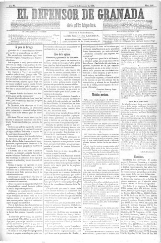 'El Defensor de Granada  : diario político independiente' - Año VI Número 1940  - 1885 Diciembre 10