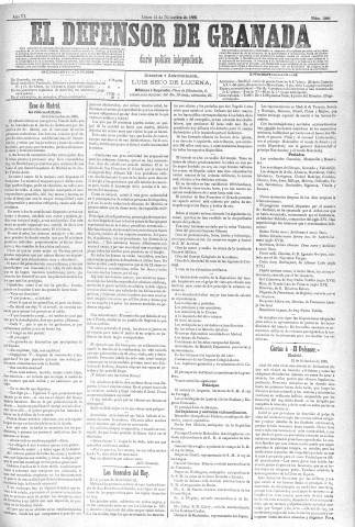 'El Defensor de Granada  : diario político independiente' - Año VI Número 1944  - 1885 Diciembre 14