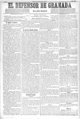 'El Defensor de Granada  : diario político independiente' - Año VI Número 1946  - 1885 Diciembre 16