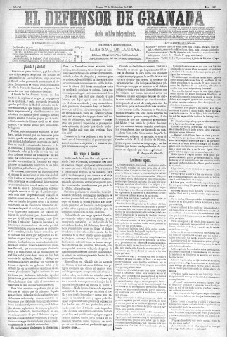 'El Defensor de Granada  : diario político independiente' - Año VI Número 1947  - 1885 Diciembre 17