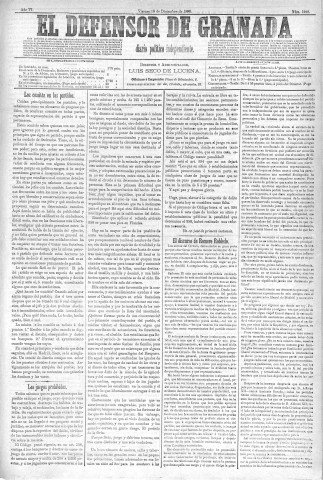 'El Defensor de Granada  : diario político independiente' - Año VI Número 1948  - 1885 Diciembre 18