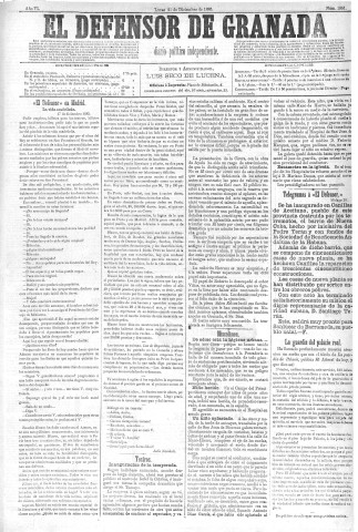 'El Defensor de Granada  : diario político independiente' - Año VI Número 1951  - 1885 Diciembre 21