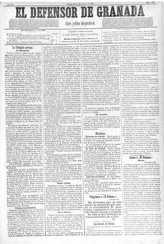 'El Defensor de Granada  : diario político independiente' - Año VI Número 1956  - 1885 Diciembre 26