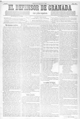 'El Defensor de Granada  : diario político independiente' - Año VI Número 1960  - 1885 Diciembre 30