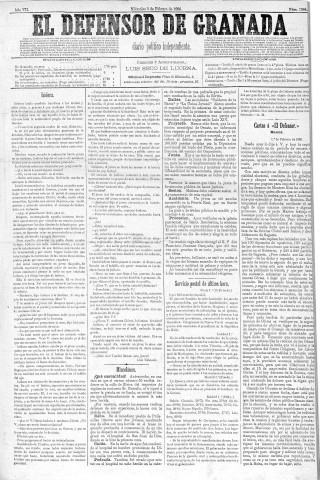 'El Defensor de Granada  : diario político independiente' - Año VII Número 1994  - 1886 Febrero 03