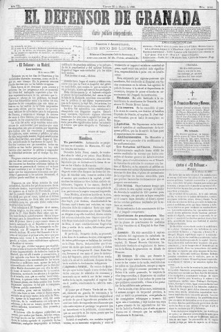 'El Defensor de Granada  : diario político independiente' - Año V Número 2044  - 1886 Marzo 26