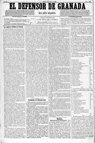 'El Defensor de Granada  : diario político independiente' - Año V Número 2045  - 1886 Marzo 27
