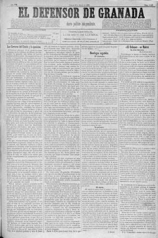 'El Defensor de Granada  : diario político independiente' - Año V Número 2067  - 1886 Abril 08