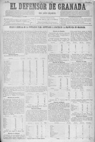 'El Defensor de Granada  : diario político independiente' - Año V Número 2068  - 1886 Abril 09