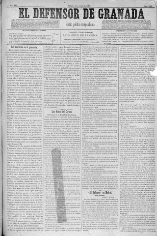 'El Defensor de Granada  : diario político independiente' - Año V Número 2069  - 1886 Abril 10
