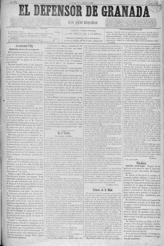 'El Defensor de Granada  : diario político independiente' - Año V Número 2070  - 1886 Abril 11