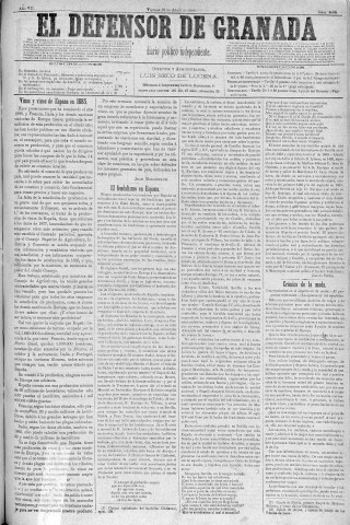 'El Defensor de Granada  : diario político independiente' - Año V Número 2075  - 1886 Abril 16