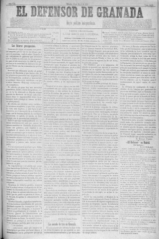 'El Defensor de Granada  : diario político independiente' - Año V Número 2076  - 1886 Abril 17