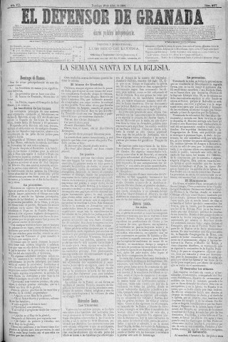 'El Defensor de Granada  : diario político independiente' - Año V Número 2077  - 1886 Abril 18