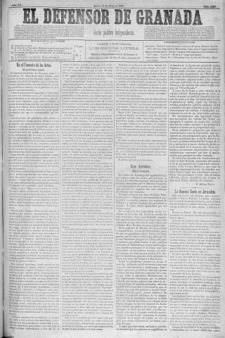 'El Defensor de Granada  : diario político independiente' - Año V Número 2078  - 1886 Abril 19
