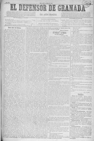 'El Defensor de Granada  : diario político independiente' - Año V Número 2079  - 1886 Abril 20