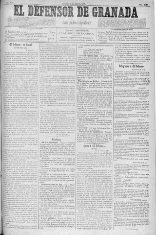 'El Defensor de Granada  : diario político independiente' - Año V Número 2083  - 1886 Abril 25