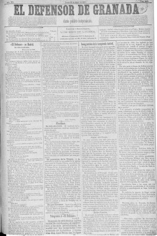'El Defensor de Granada  : diario político independiente' - Año V Número 2084  - 1886 Abril 26