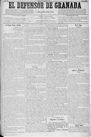 'El Defensor de Granada  : diario político independiente' - Año V Número 2085  - 1886 Abril 27