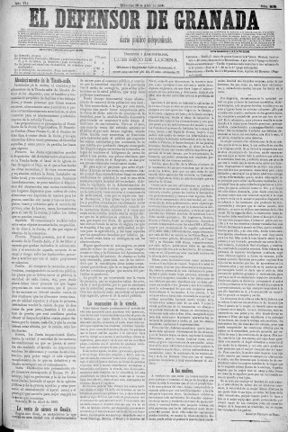 'El Defensor de Granada  : diario político independiente' - Año V Número 2086  - 1886 Abril 28
