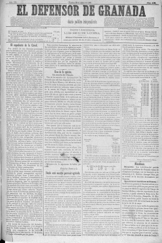 'El Defensor de Granada  : diario político independiente' - Año V Número 2088  - 1886 Abril 30