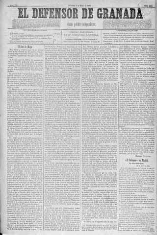 'El Defensor de Granada  : diario político independiente' - Año V Número 2090  - 1886 Mayo 02