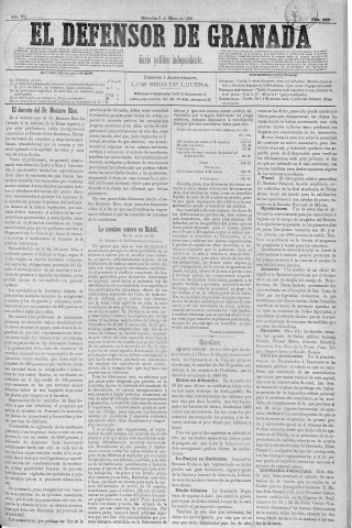 'El Defensor de Granada  : diario político independiente' - Año V Número 2093  - 1886 Mayo 05