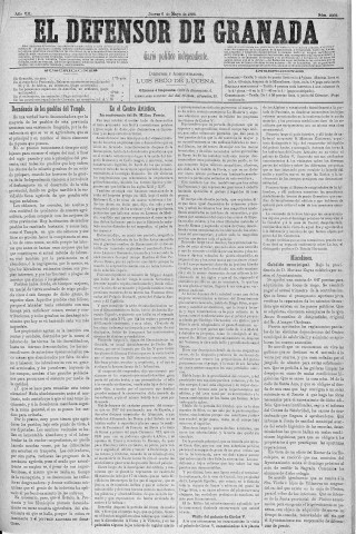 'El Defensor de Granada  : diario político independiente' - Año V Número 2094  - 1886 Mayo 06