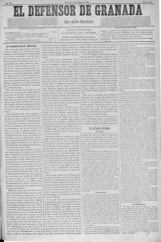 'El Defensor de Granada  : diario político independiente' - Año V Número 2107  - 1886 Mayo 19