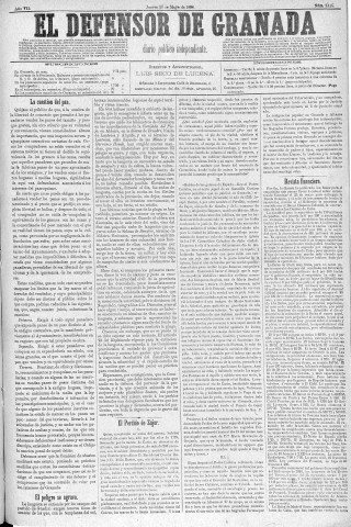 'El Defensor de Granada  : diario político independiente' - Año V Número 2115  - 1886 Mayo 27