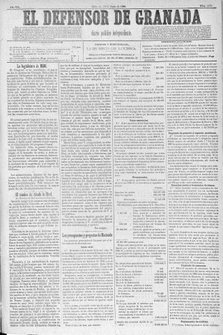 'El Defensor de Granada  : diario político independiente' - Año V Número 2135  - 1886 Junio 16