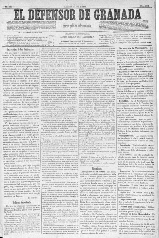 'El Defensor de Granada  : diario político independiente' - Año V Número 2137  - 1886 Junio 18