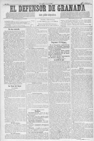 'El Defensor de Granada  : diario político independiente' - Año V Número 2144  - 1886 Junio 26