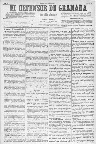 'El Defensor de Granada  : diario político independiente' - Año V Número 2145  - 1886 Junio 27