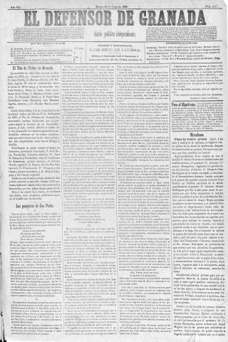 'El Defensor de Granada  : diario político independiente' - Año V Número 2147  - 1886 Junio 29