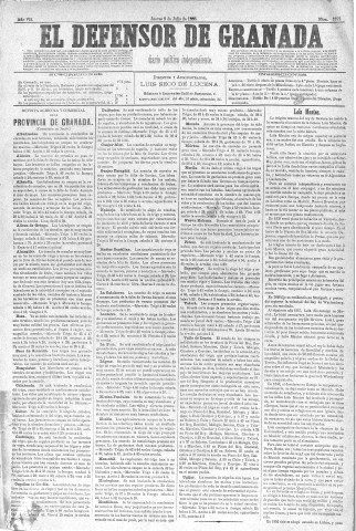 'El Defensor de Granada  : diario político independiente' - Año VII Número 2192  - 1886 Julio 08