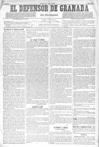 'El Defensor de Granada  : diario político independiente' - Año VII Número 2195  - 1886 Julio 11