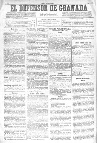 'El Defensor de Granada  : diario político independiente' - Año VII Número 2196  - 1886 Julio 12