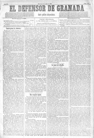 'El Defensor de Granada  : diario político independiente' - Año VII Número 2198  - 1886 Julio 14
