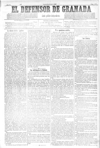 'El Defensor de Granada  : diario político independiente' - Año VII Número 2199  - 1886 Julio 15