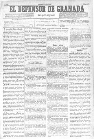 'El Defensor de Granada  : diario político independiente' - Año VII Número 2200  - 1886 Julio 16