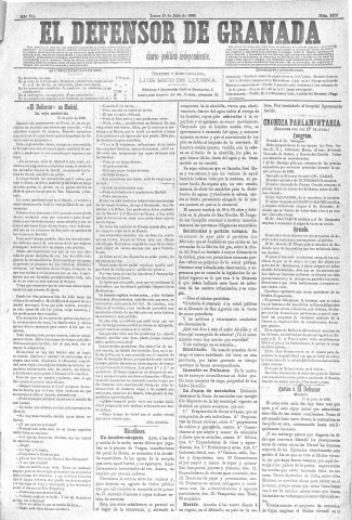 'El Defensor de Granada  : diario político independiente' - Año VII Número 2203  - 1886 Julio 19