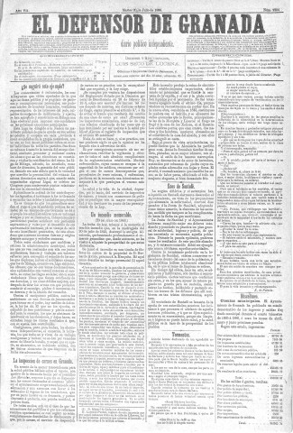 'El Defensor de Granada  : diario político independiente' - Año VII Número 2204  - 1886 Julio 20